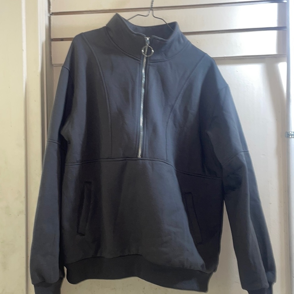 Womens Gray oversized half zip sweater